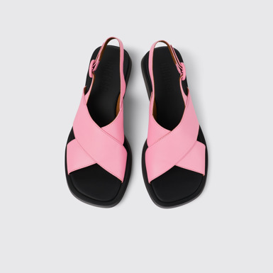 Overhead view of Dana Pink Leather Cross-strap Sandal for Women