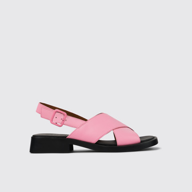 Side view of Dana Pink Leather Cross-strap Sandal for Women
