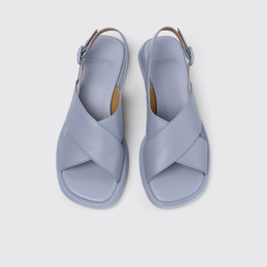 Overhead view of Dana Blue Leather Sandals for Women.