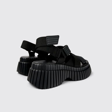 Back view of BCN Black Textile Cross-strap Sandal for Women
