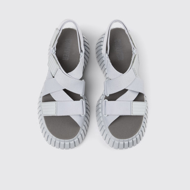 Overhead view of BCN Gray Textile Cross-strap Sandal for Women