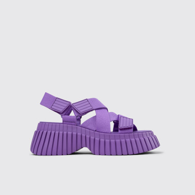 Side view of BCN Purple Textile Cross-strap Sandal for Women