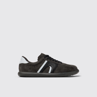Side view of Twins Gray-black Nubuck/Leather Sneaker for Women