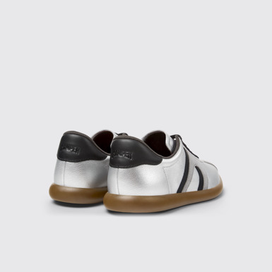 Back view of Pelotas Soller Silver-black Leather Women's Sneakers.