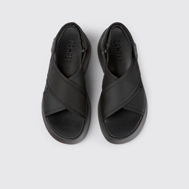 Overhead view of Tasha Black Textile Cross-strap Sandal for Women