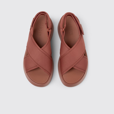 Overhead view of Tasha Red Textile Cross-strap Sandal for Women