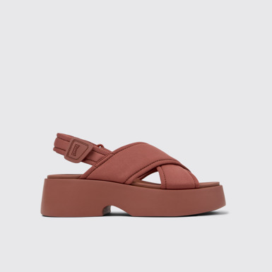 Side view of Tasha Red Textile Cross-strap Sandal for Women
