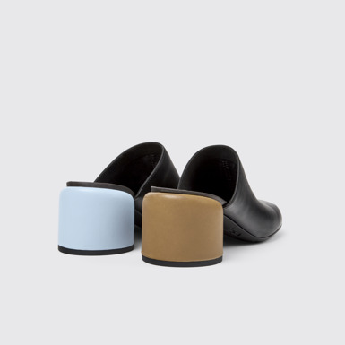 Back view of Twins Black Leather Clogs for Women