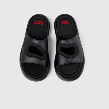 Overhead view of Twins Black Leather/Textile Slide for Women