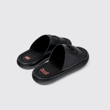 Back view of Twins Black Leather/Textile Slide for Women