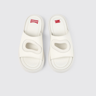 Overhead view of Twins White Leather/Textile Slide for Women