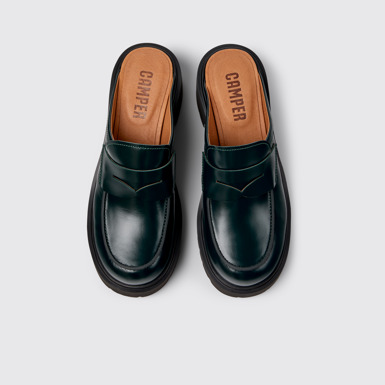 Overhead view of Milah Green Leather Clogs for Women