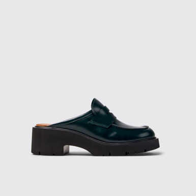 Side view of Milah Green Leather Clogs for Women