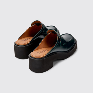 Back view of Milah Green Leather Clogs for Women