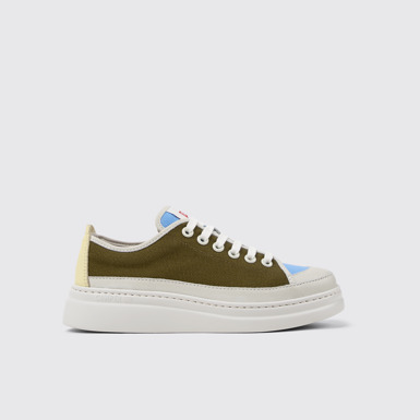 Side view of Twins Multicolor Textile and Leather Sneakers for Women.