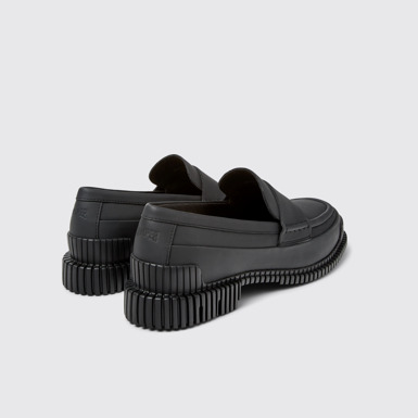 Back view of Pix Black Leather Moccasin Ballerina for Women.