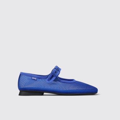 Side view of Casi Myra Blue Textile Mary Jane for Women