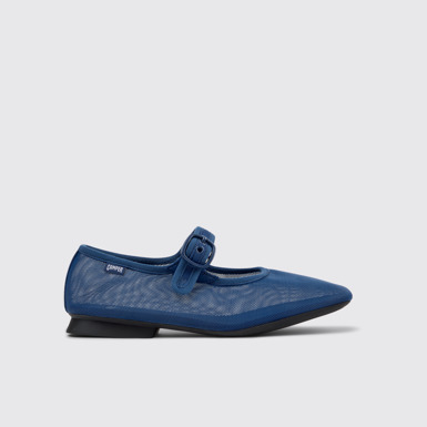 Side view of Casi Myra Blue Textile Ballerinas for Women.