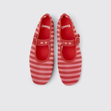 Overhead view of Casi Myra Red Textile Ballerinas for Women.