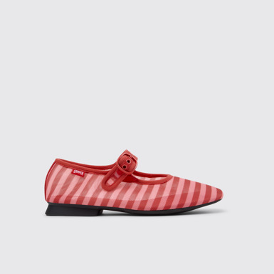 Side view of Casi Myra Red Textile Ballerinas for Women.