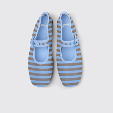 Overhead view of Casi Myra Blue Textile Ballerinas for Women.
