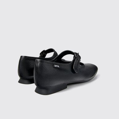 Back view of Casi Myra Black Leather Shoes for Women.