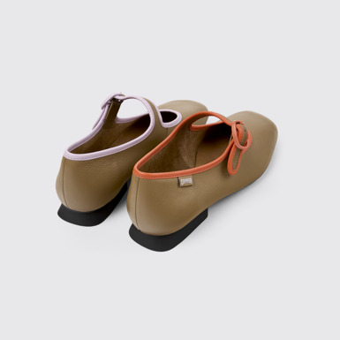 Back view of Twins Brown leather ballerinas for women
