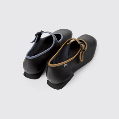 Back view of Twins Black leather ballerinas for women