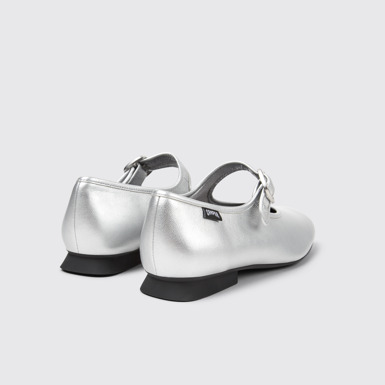 Back view of Casi Myra Silver Leather Shoes for Women.