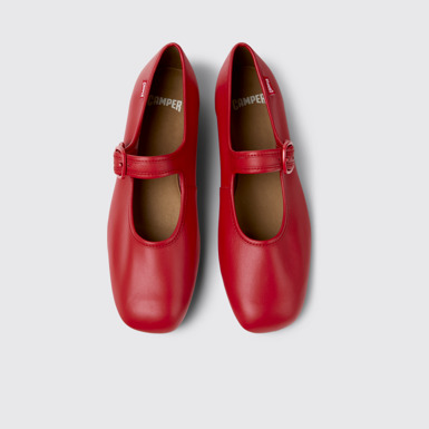 Overhead view of Casi Myra Red Leather Ballerinas for Women.