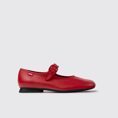 Side view of Casi Myra Red Leather Ballerinas for Women.
