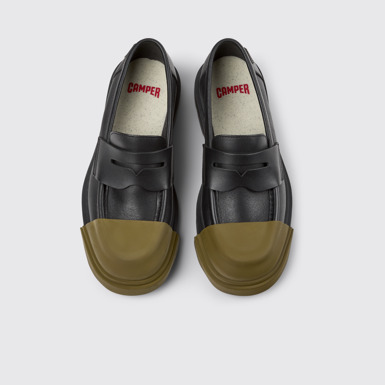 Overhead view of Junction Black Leather Moccasins for Women.