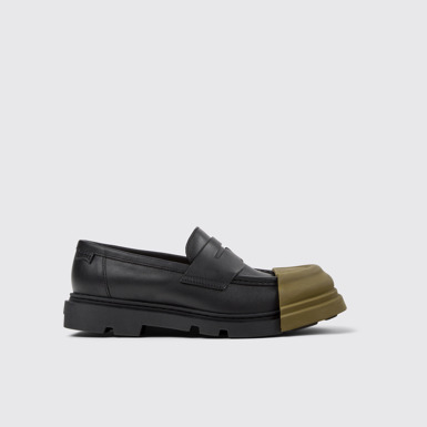 Side view of Junction Black Leather Moccasins for Women.