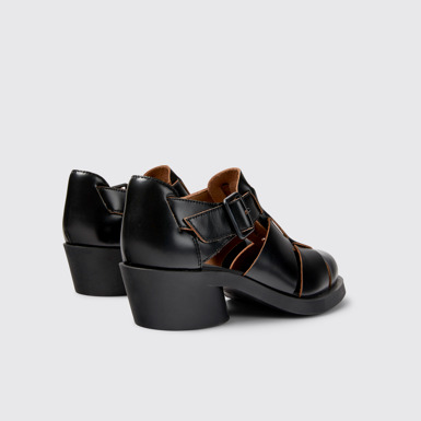 Back view of Bonnie Black Leather Sandal for Women