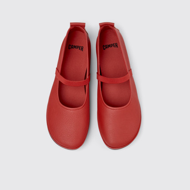 Overhead view of Right Nina Red Leather Ballerinas for Women.