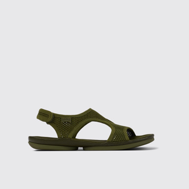 Side view of Right Green Textile/Leather Sandal for Women