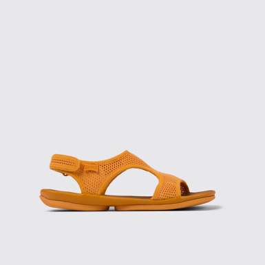Side view of Right Orange Textile/Leather Sandal for Women