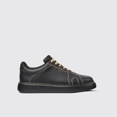 Side view of Twins Black Leather Sneaker for Women