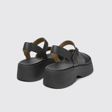 Back view of Tasha Black Leather Sandal for Women