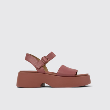 Side view of Tasha Red Leather Sandal for Women