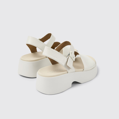 Back view of Tasha White Leather Sandals for Women.