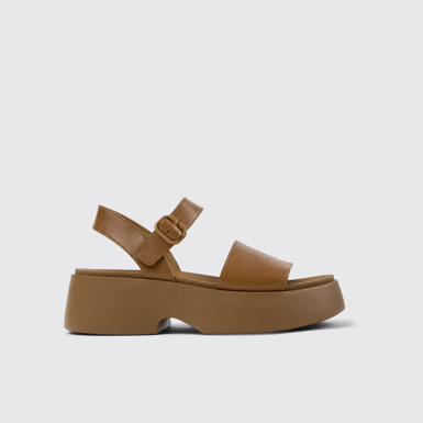 Side view of Tasha Brown Leather Sandals for Women.