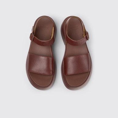 Overhead view of Tasha Burgundy Leather Sandals for Women.