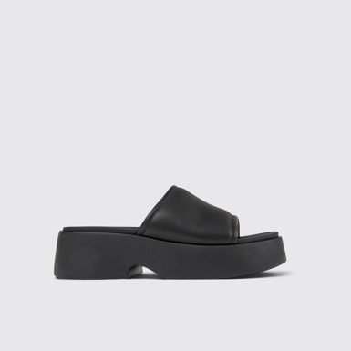 Side view of Tasha Black Leather Slide for Women