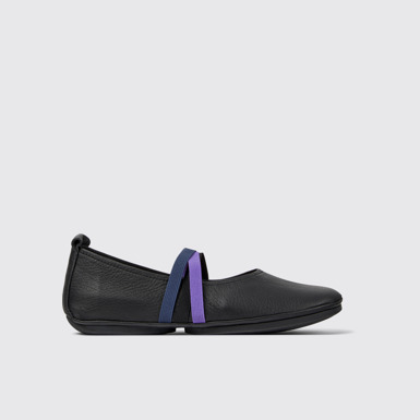 Side view of Twins Black Leather Ballerina for Women