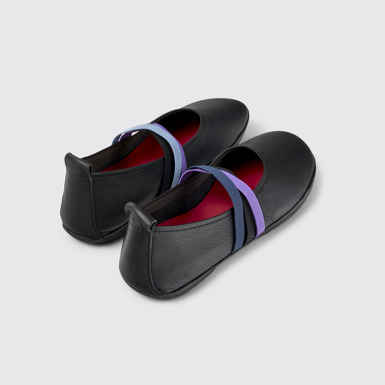 Back view of Twins Black Leather Ballerina for Women