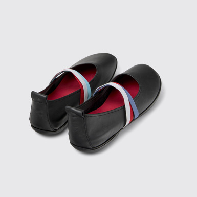 Back view of Twins Black Leather Moccasins and Ballerinas for Women.