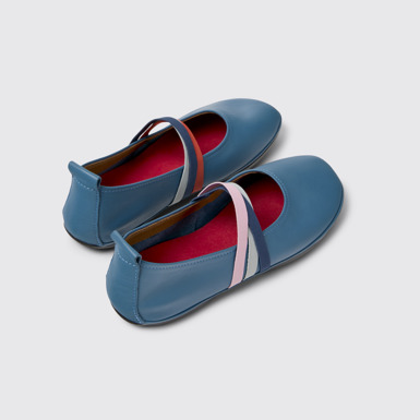 Back view of Twins Blue Leather Ballerina Shoes for Women.
