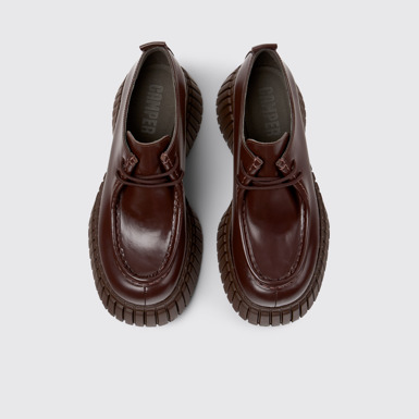 Overhead view of BCN Brown leather shoes for women