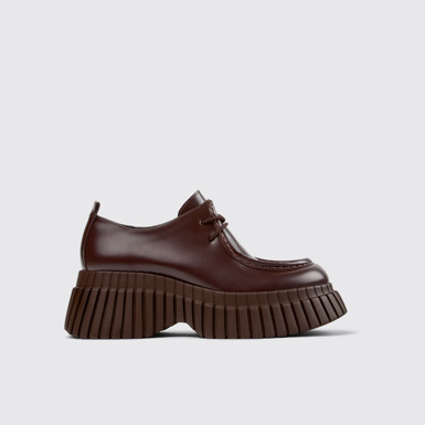 Side view of BCN Brown leather shoes for women